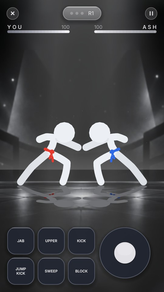 The same round in the dark ring, the other arena setting.